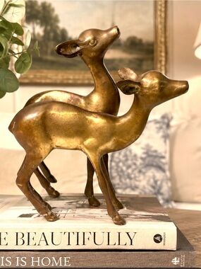 Vintage Mid-Century Modern Solid Brass Deer Family Figurines - Set of 2